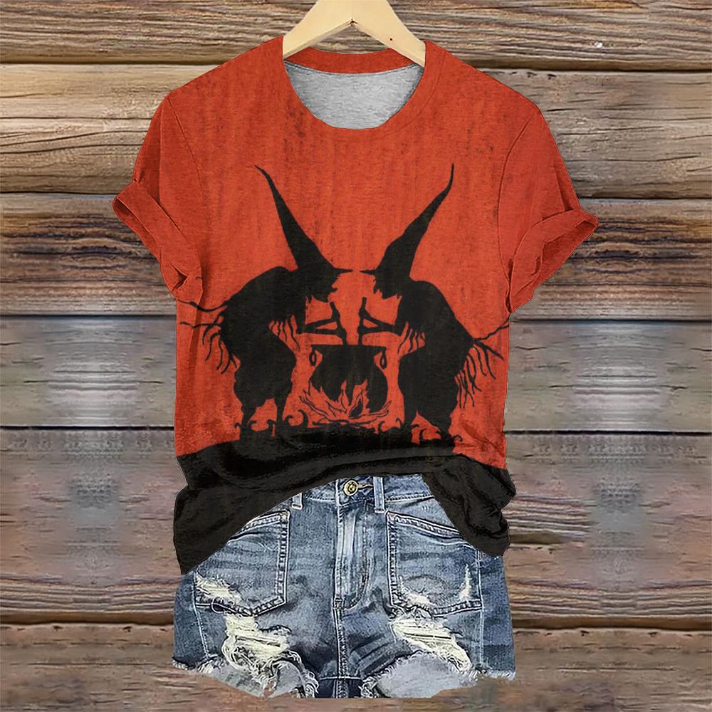 

Дизайнерская футболка с короткими рукавами на Хэллоуин с принтом ведьмы, летние новые женские футболки с круглым вырезом, модная свободная женская одежда, топы 8XL