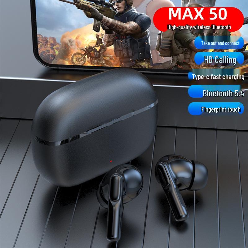 MAX50 Zinc Alloy Bluetooth Earphones with Dual Noise Cancelling and Fingerprint Touch - High Quality Wireless Earphones.