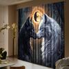 2pcs Thermal Insulating Blackout Curtains - Wolf Design Window Drapes with Dark Background, Light Blocking & Energy Efficient Wi