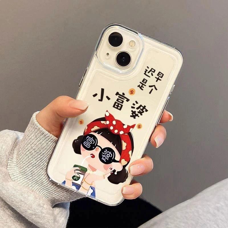 Sooner or later, be a little rich woman, suitable for Apple 16PROMAX mobile phone case iPhone15 transparent 14 characters 13 soft case