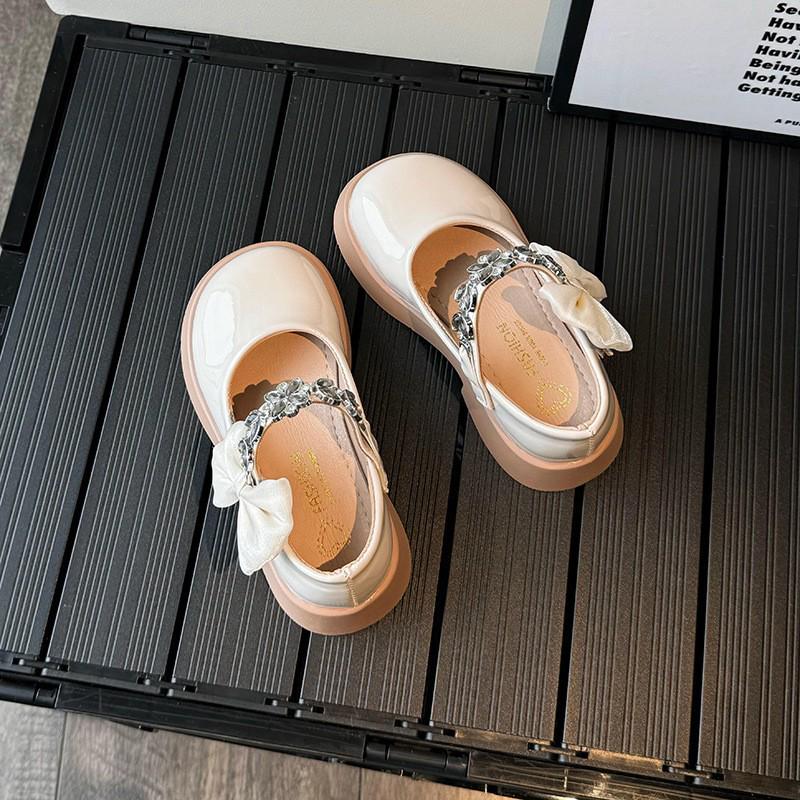 Girls' Stylish Leather Princess Shoes with Bow & Rhinestones for Spring & Autumn 2026