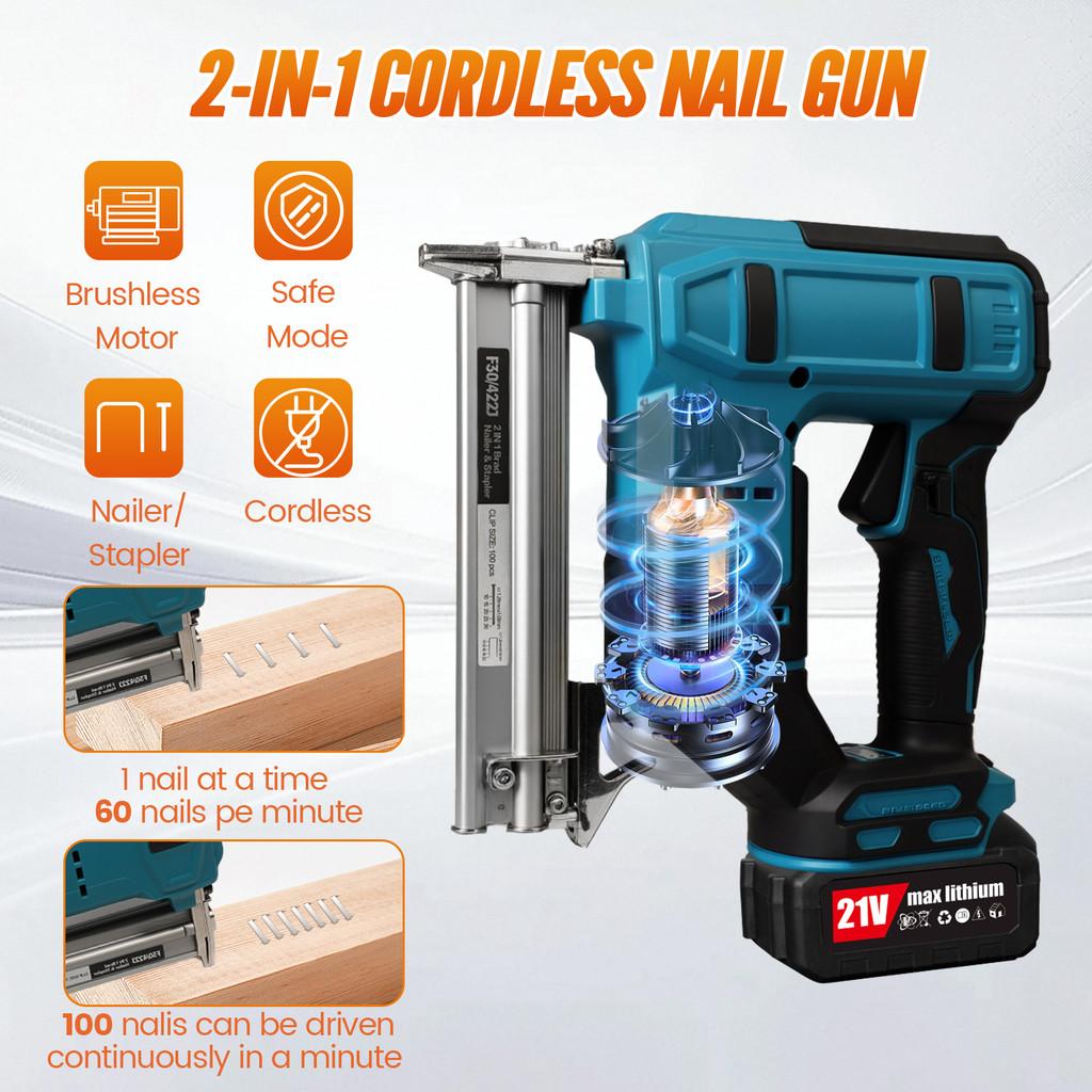 2000W 2-In-1 Cordless Portable Electric Nail Gun Handheld Electric Nailer Stapler Woodworking Repair Machine
