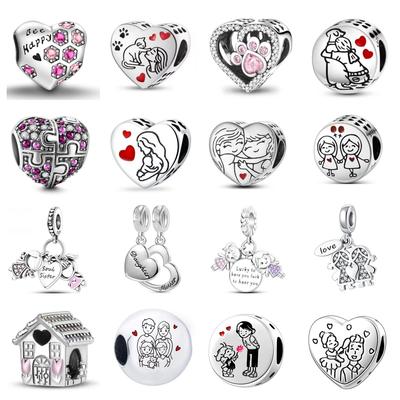 S925 Plated Silver Love Mother's Day Collection Charm Bead For Mom Fit S925 Original Bracelets DIY Jewelry Birthday Gifts