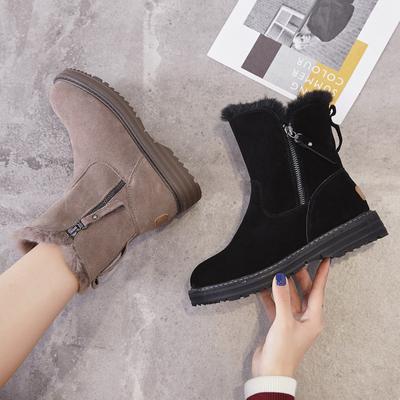 Autumn and Winter New Warm Snow Boots for Women, Leather Short Cotton Boots Zipper Martin Short Boots Cotton Shoes for Women
