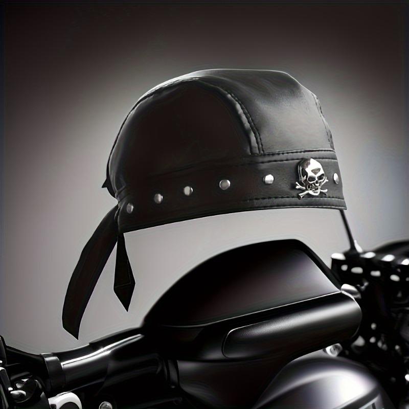 Meier Cool Punk Style Black Imitation Leather Pirate Hat Skull Decorated Turban