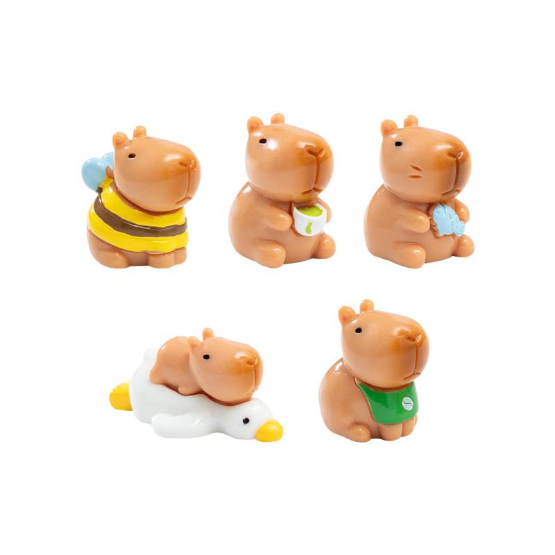 Schattige Cartoon Capybara Mini Hars Beeldjes Set Bij Eend Ontwerp Miniature Dier Ornament Micro Landschap Auto Bureau Decoratie Cadeau