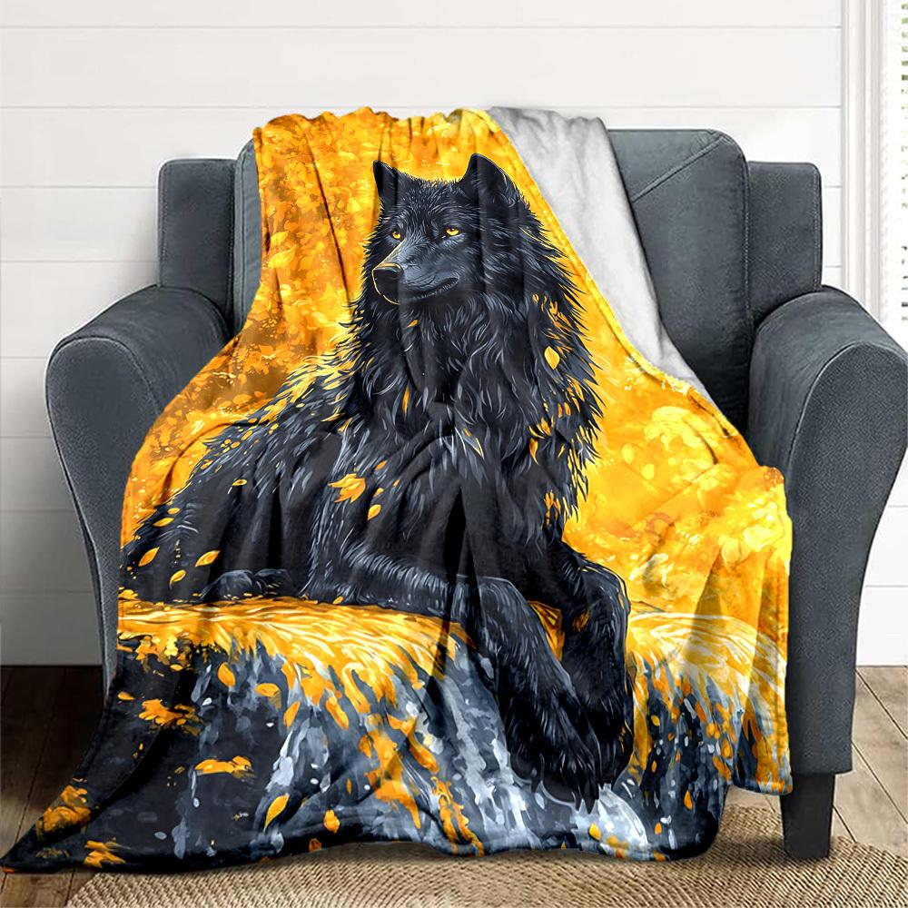 

1pc Black Wolf Art Print Blanket, Lightweight Flannel Fleece with Digital Printing, Soft Warm for Sofa, Travel, Camping, Office, Couch, Chair, and Bed 100x150cm