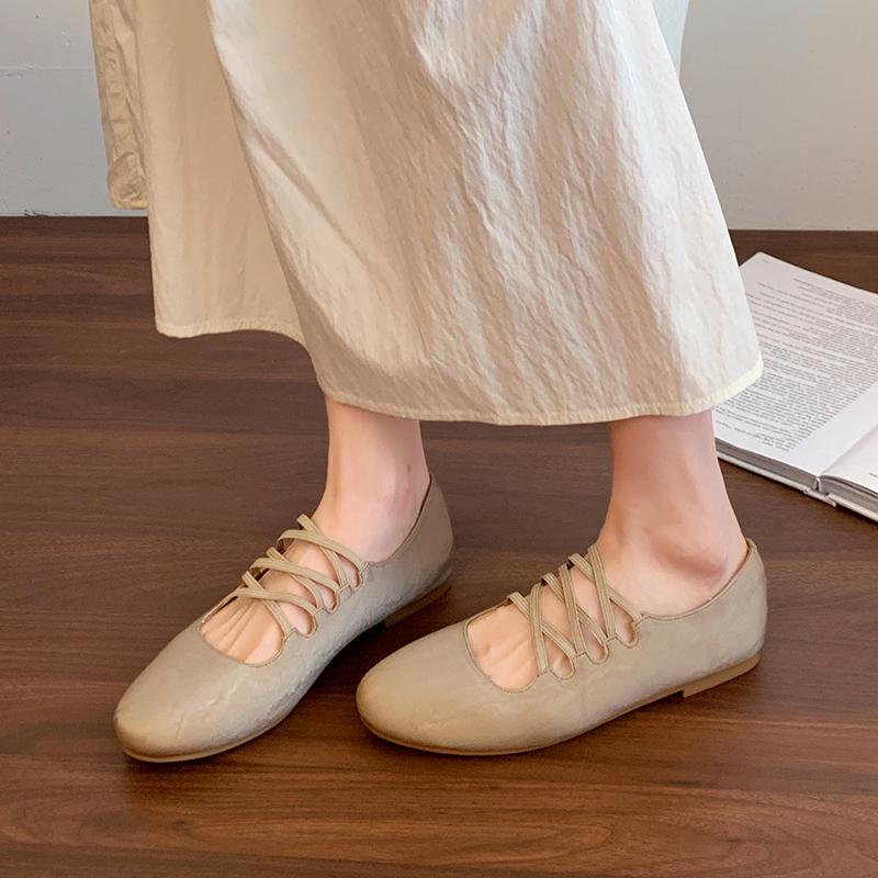 Fashion 2025 Autumn New Flat Cross Elastic Band Single Shoes Soft Sole Casual Slip on Ballet Style Solid Flats Shoes for Women