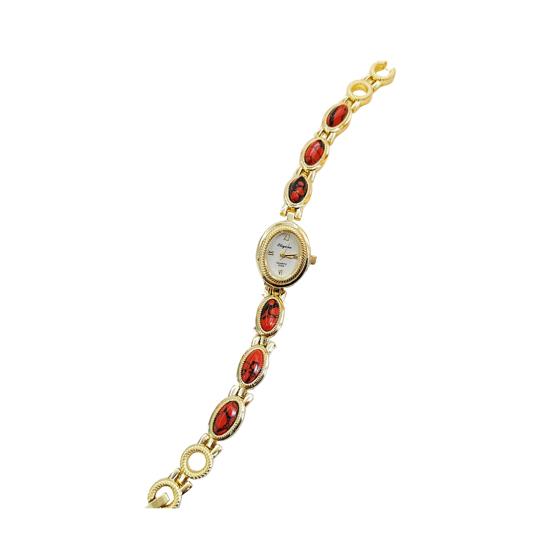 Ladies Vintage Bracelet Watch Retro Oval Dial Quartz Wristwatch Elegant Faux Gemstone Dress Watch for Office Date Party