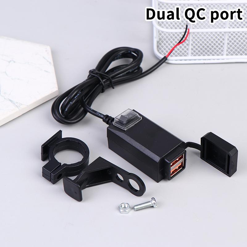 Motorcycle Vehicle-Mounted Charger Waterproof Usb Adapter 12V Phone Dual Usb Port Quick Charge 3.0 With Switch Moto Accessory