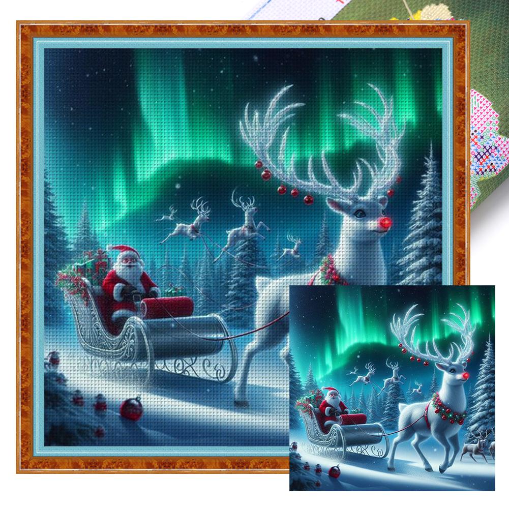 Full Embroidery cotton Thread 14CT Printed Aurora Elk Cross Stitch Kit Art