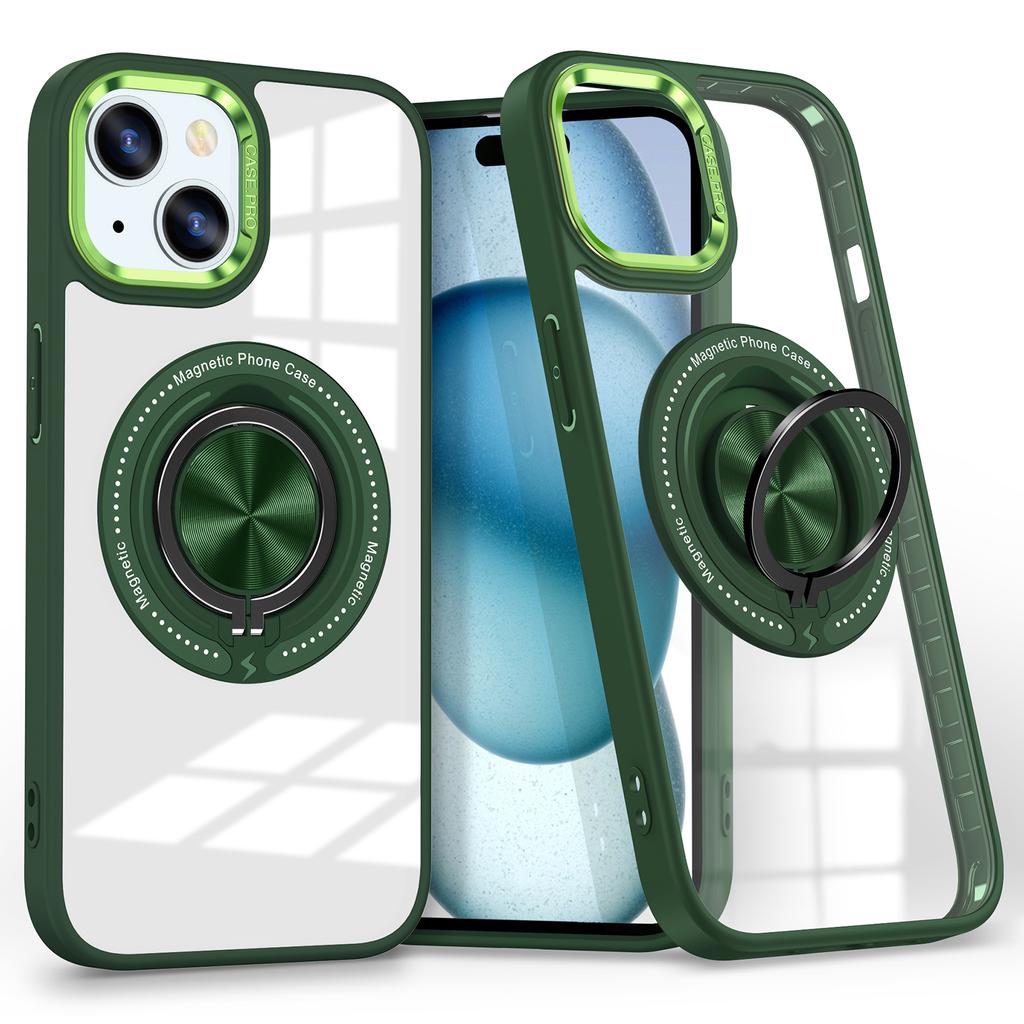 For iPhone 15 Case Compatible with MagSafe PC+TPU Kickstand Transparent Phone Cover