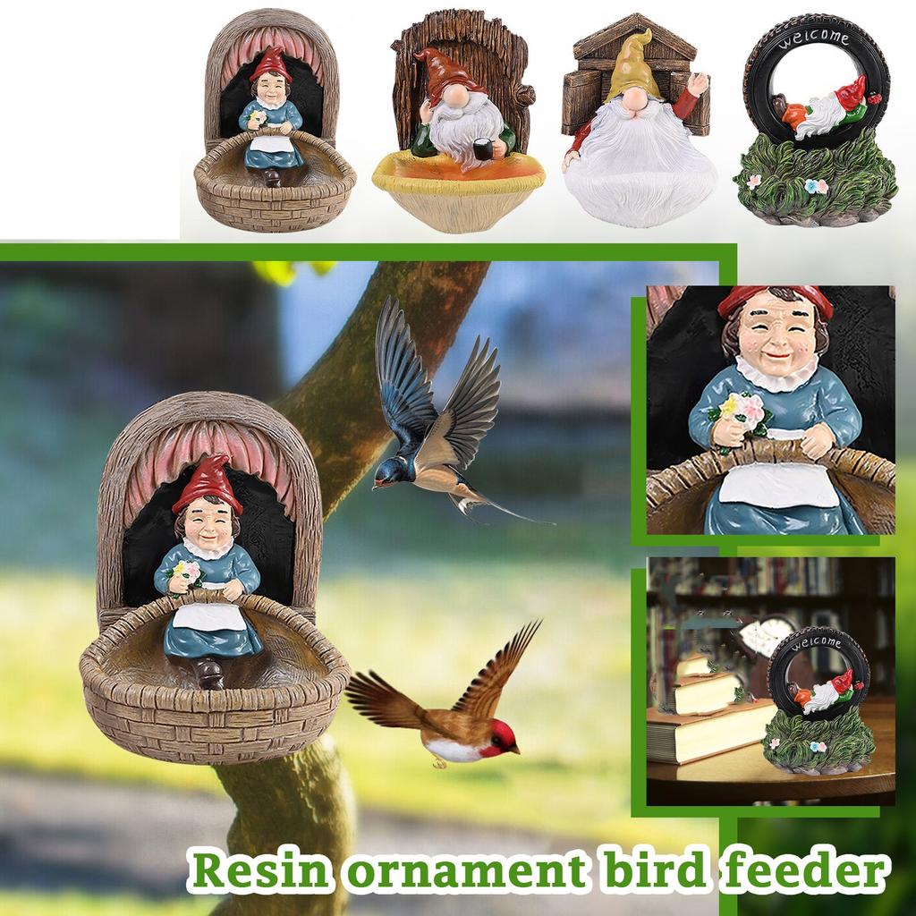 Goblin Dwarf Resin Bird Feeder White Beard Old Man Courtyard Decoration Ornaments Home Garden Decoration Bird Feeder