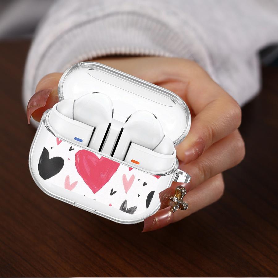 Love Heart Leopard Pink Case For Samsung Galaxy Buds 3Pro Live 2 4Pro 2Pro 4 Pro 3 FE Clear Earphone Cases Cover With Hook