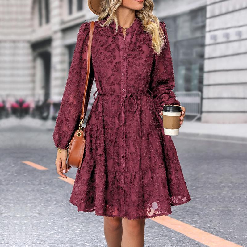 Abito Lungo Elegante Retrò in Pizzo Europeo e Americano - Multicolore Stile Primavera e Autunno