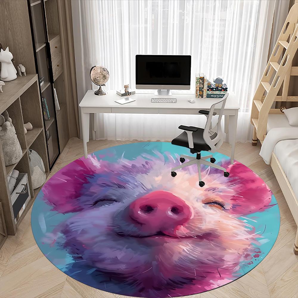 1pc Piggy Smlie Office Round Area Rug, Indoor Mat Suitable ForOffice, Under Office Chairs Bedroom Living Room Home Decor, Room Deco  D084