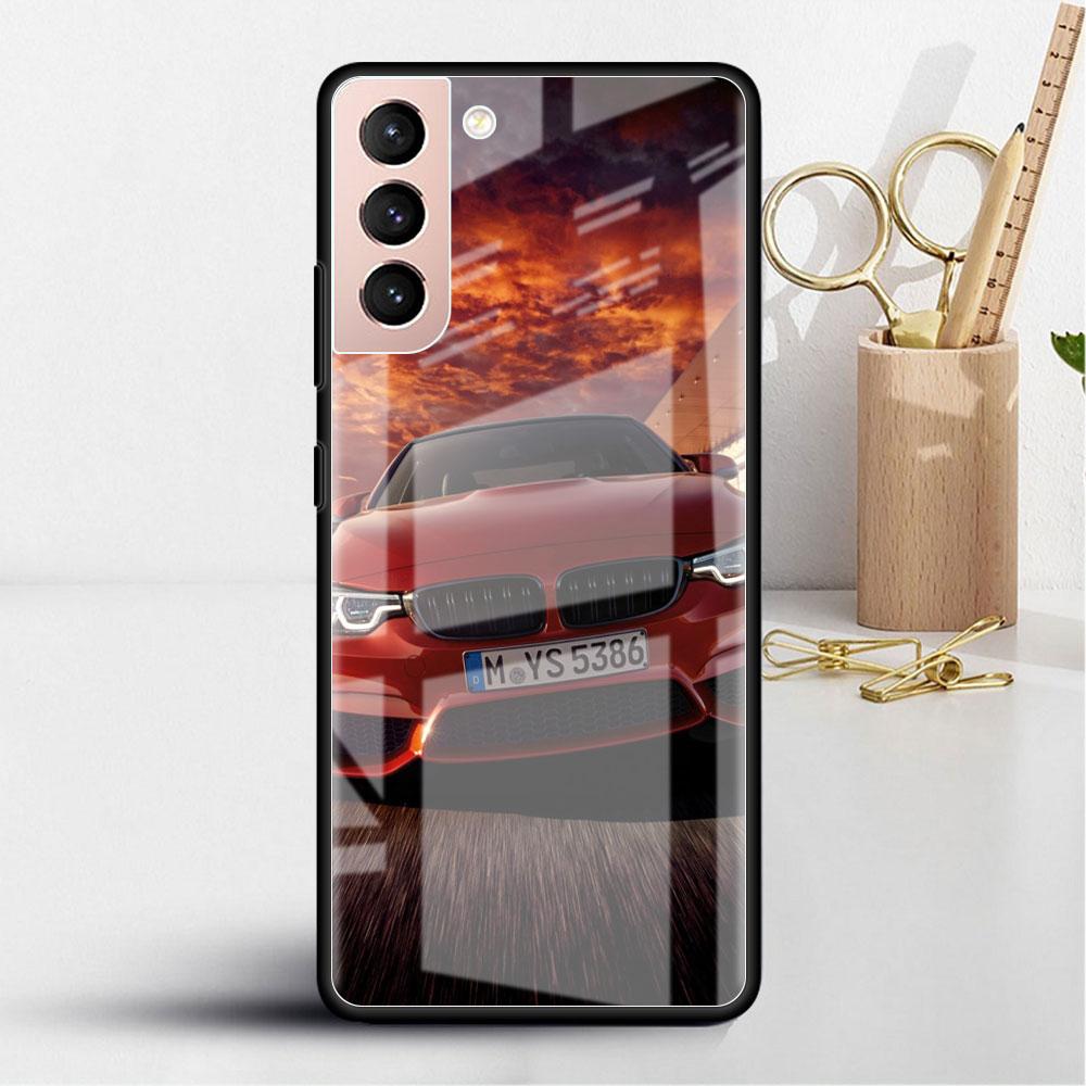 Glass Case For Samsung Galaxy S22 S20 FE S21 5G S10 S9 Plus Note 10 20 Lite Tempered Phone Cover Blue Red Car