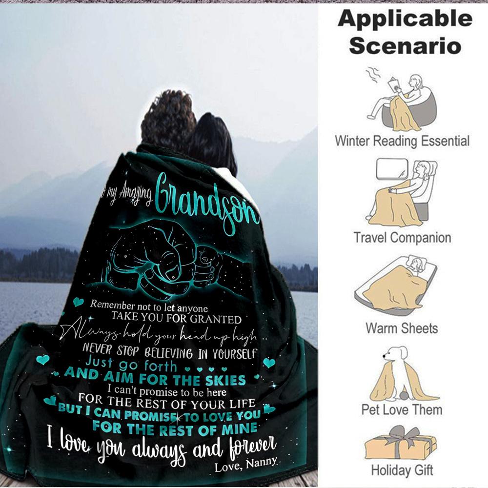 1PC Grandson Love Quotes Blanket - Soft Warm All-Season Throw for Sofa, Bed, Car, Office, Throw For Sofa Yy250916133