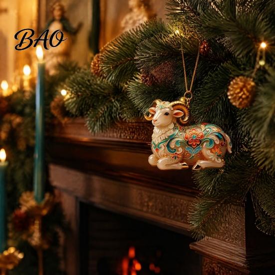 Durable Festive Collection Piece 2D Acrylic Goat Christmas Ornament, Cute Animal Sheep Hanging Decor for Decorative Gift Tree, Holiday Party