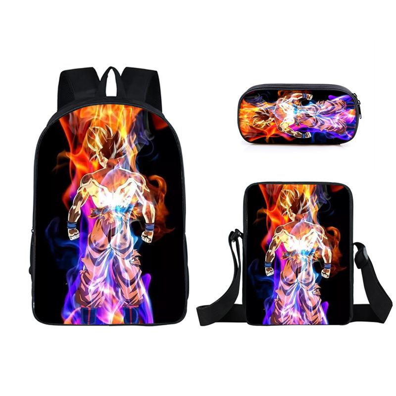 Animation seven dragon ball backpack, primary and secondary school schoolbag, satchel, shoulder bag, pencil case three-piece set