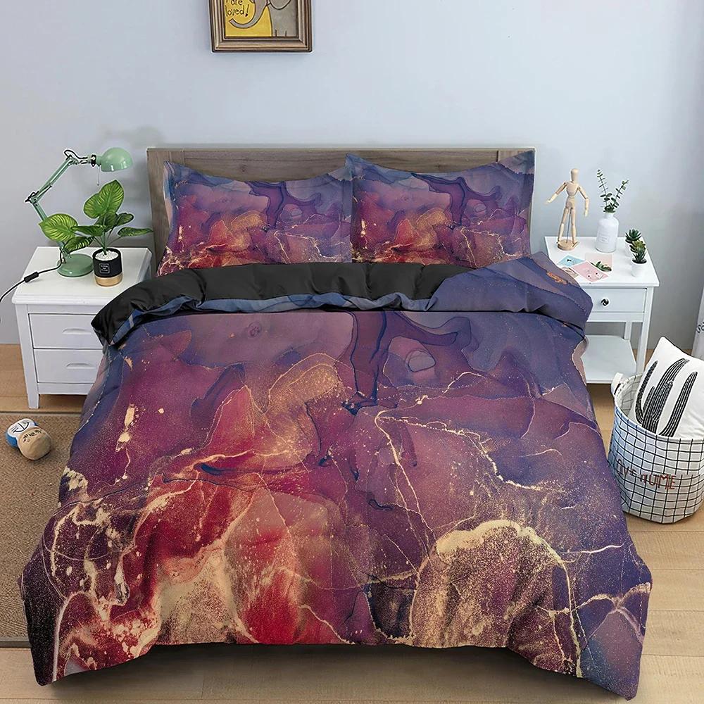 Duvet Cover Marble Texture Bedding Set Colorful Pattern Duvet Cover Double King Size Duvet Cover with Pillowcases 2/3 Pieces