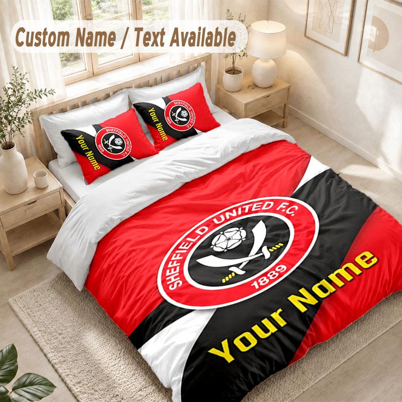 Custom Name Bedding Set 3 PiecesSheffield United FC Print Duvet Cover + 2 Pillowcases Soft Bed Decor