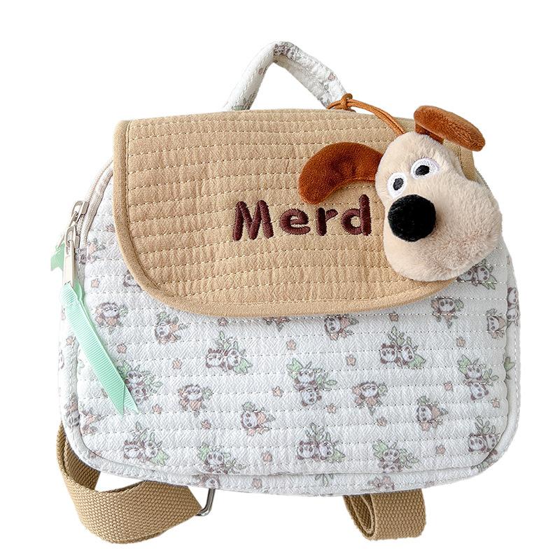 Cute Little Dog Checkered Boy-girl Embroidery Thread Small Backpack for Parents and Children's Baby Bag