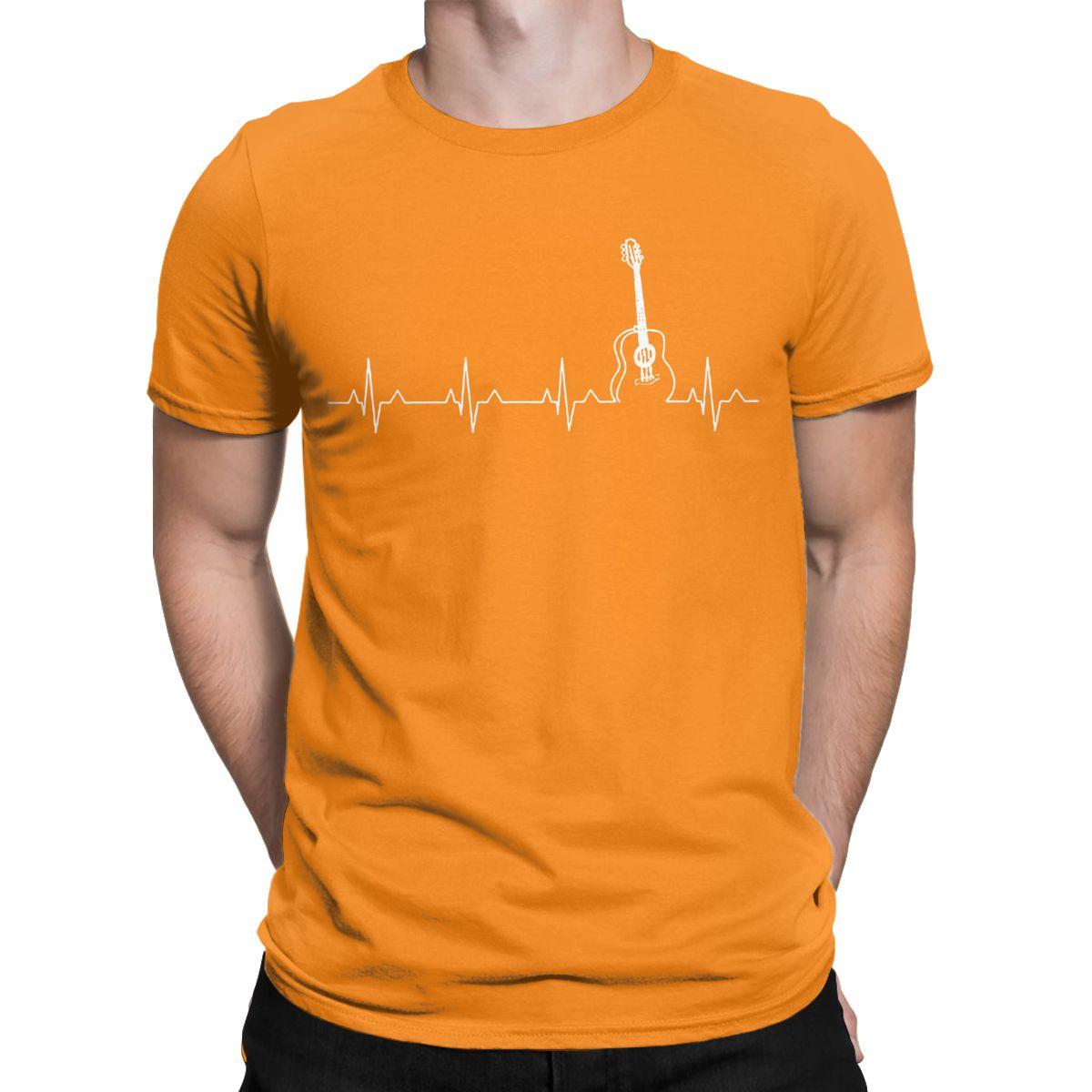 

Casual Guitar Heart Beat Heartbeat T-Shirts for Men Crewneck Cotton T Shirt Music Short Sleeve Tees Plus Size Clothing 4XL