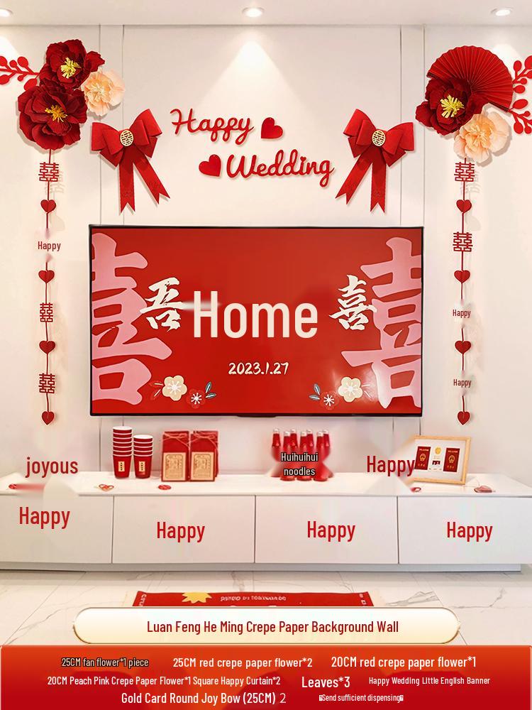 Wedding Decoration Set for Groom's New Home: Living Room TV Wall & Flower Decor