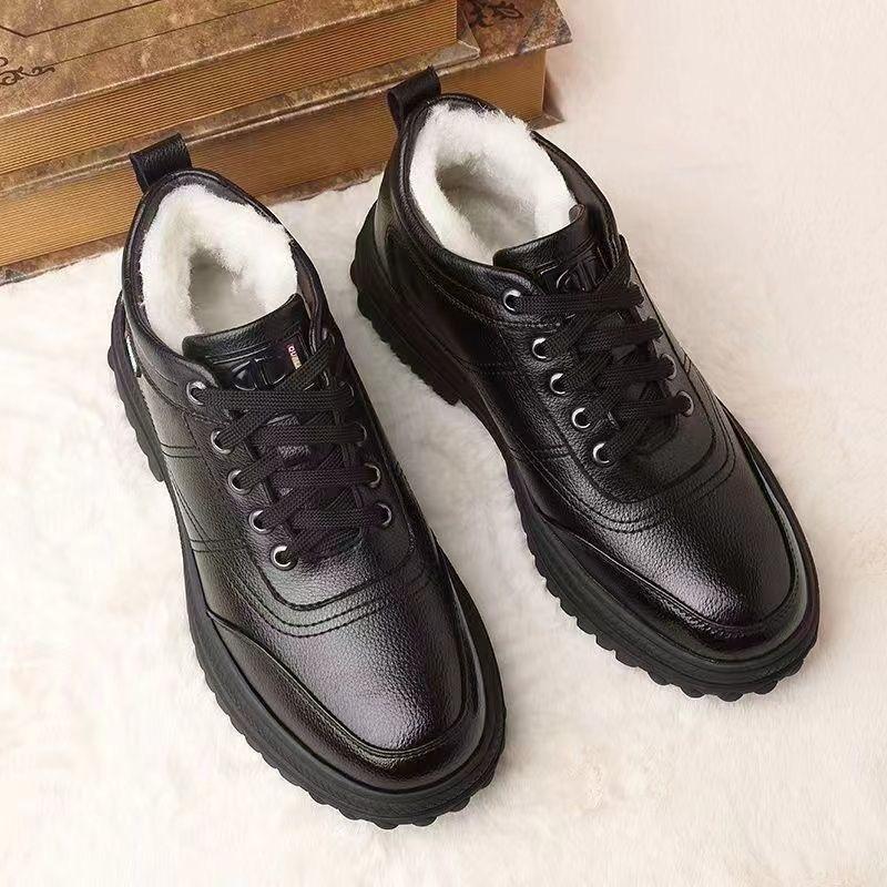 Winter Men's Cotton Shoes High-top Velvet Thickened Warm Cotton Shoes Integrated Leather Boots Versatile Casual Leather Shoes