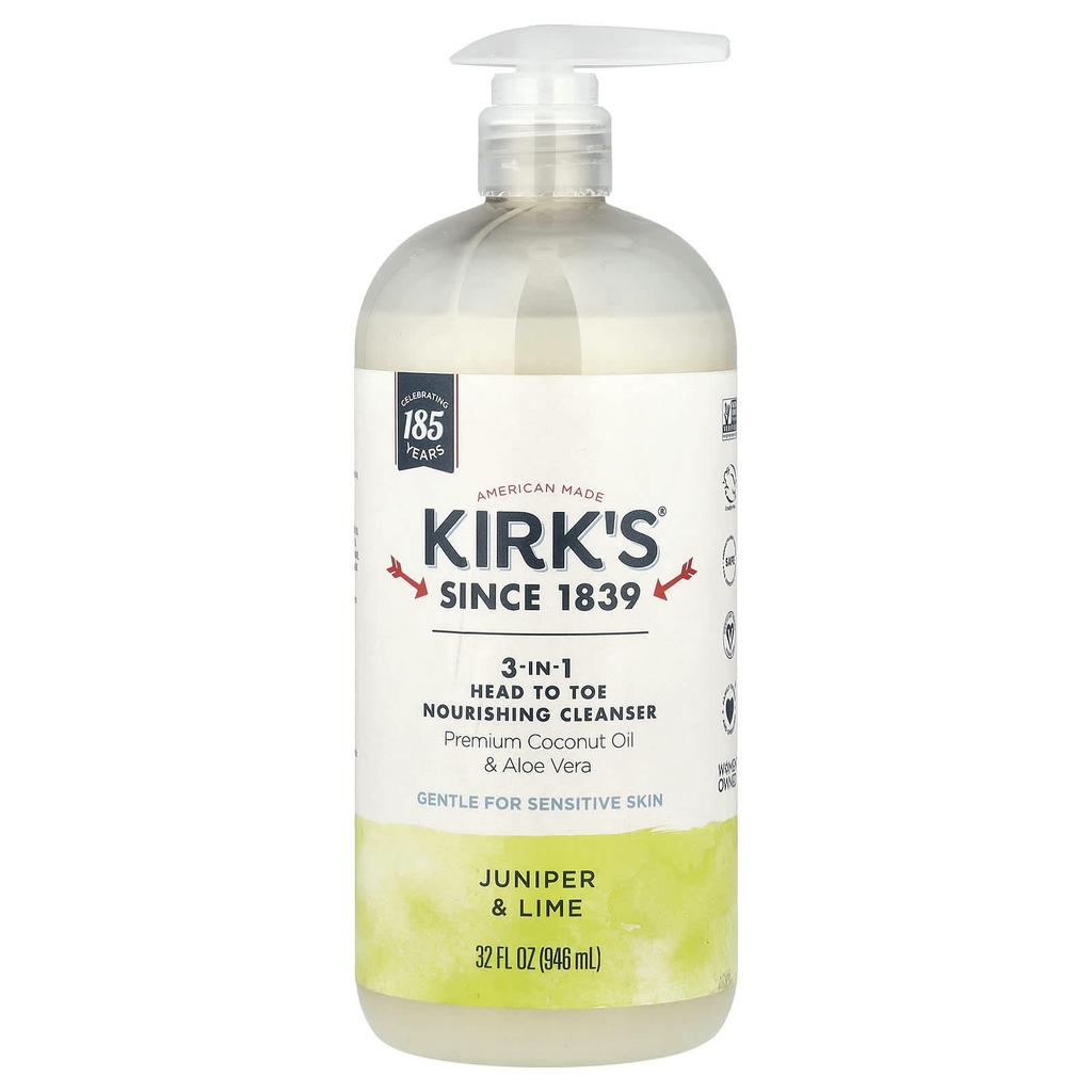 Kirk'S, 3-In-1 Head to Toe Nourishing Cleanser, Juniper & Lime, 946 Ml (32 Fl Oz)