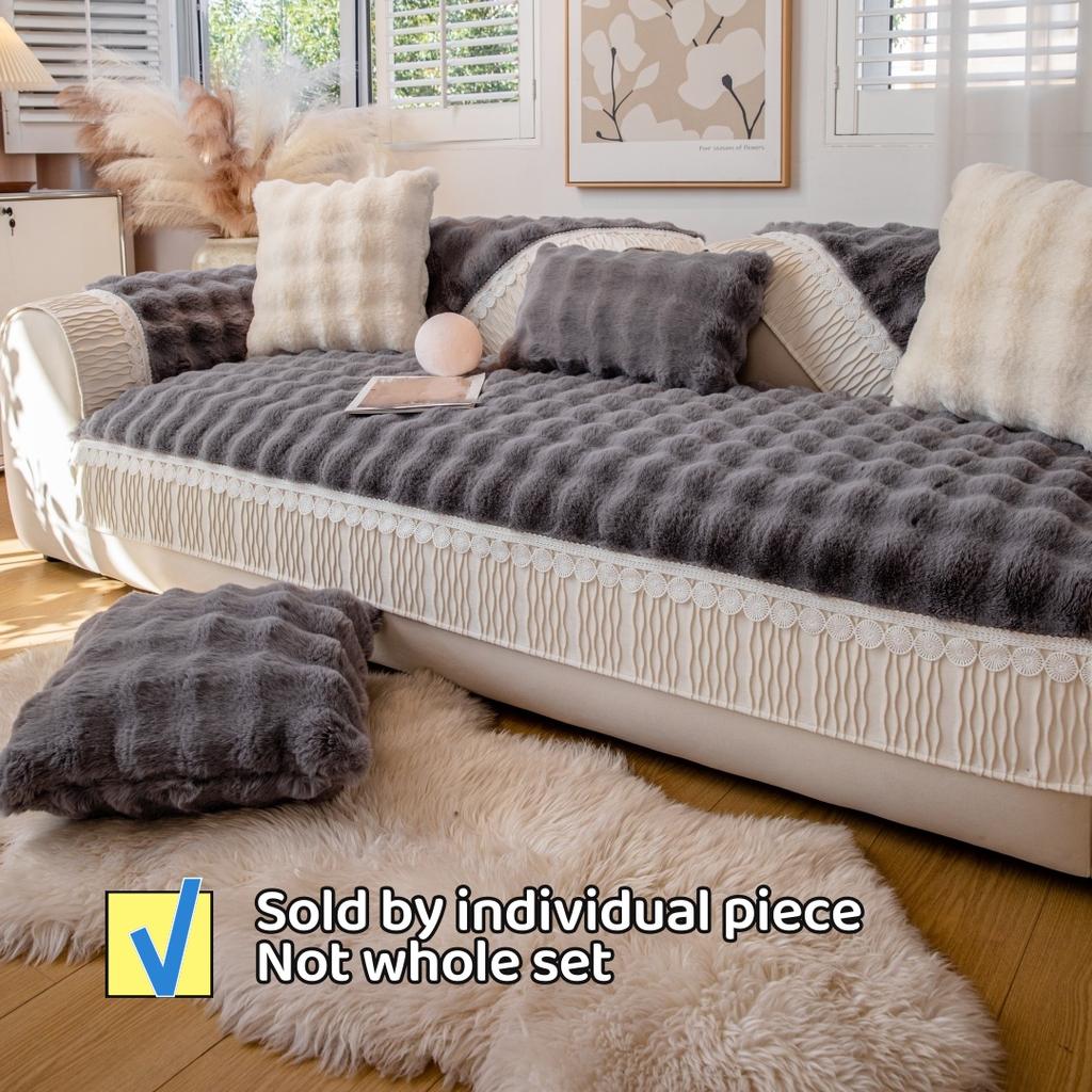 Samt Saumdekor Verdicken Imitation Kaninchenfell Plüsch Sofabezug Rutschfest Sofa Handtuch Couch Kissenbezug für Wohnzimmer