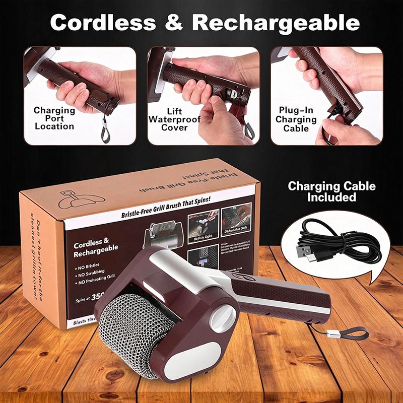 Electric Stainless Steel Roller Barbecue Grill Cleaner With Led Lights, Detachable Rollers, And Reusable Barbecue Cleaning Brush