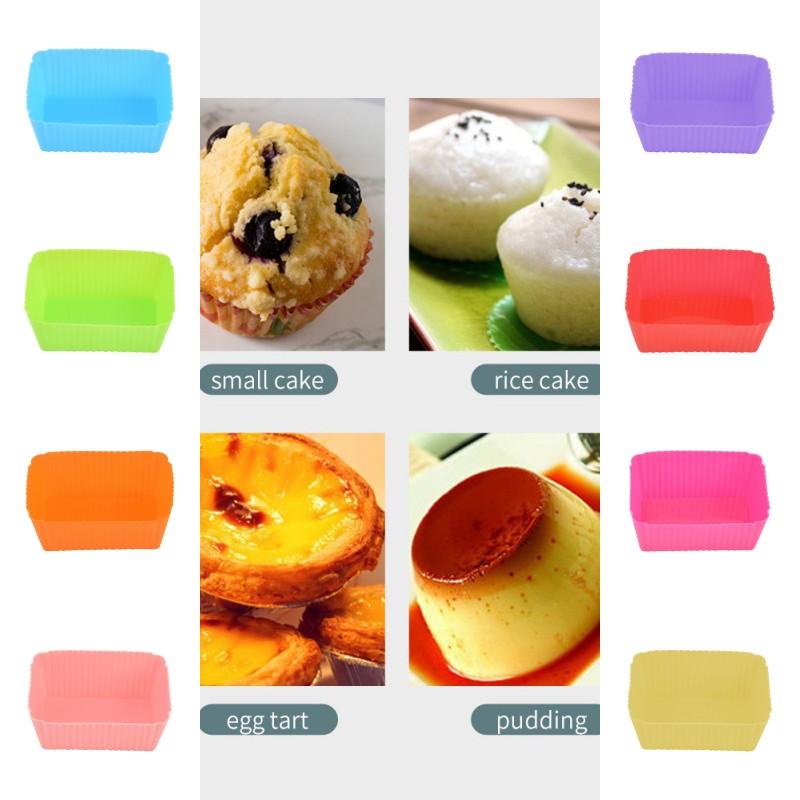 5 Stück Silikon Kuchenform Rechteck Muffin Cupcake Backformen Wiederverwendbar DIY Kuchen Dekorationswerkzeug Hochzeit Geburtstagsfeier Dekorationen