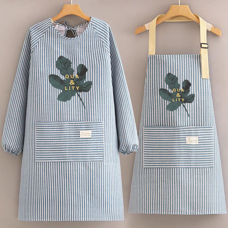 Cotton and Linen Long-sleeved Apron Kitchen Home Breathable Anti-fouling Cooking Apron Smock for Women