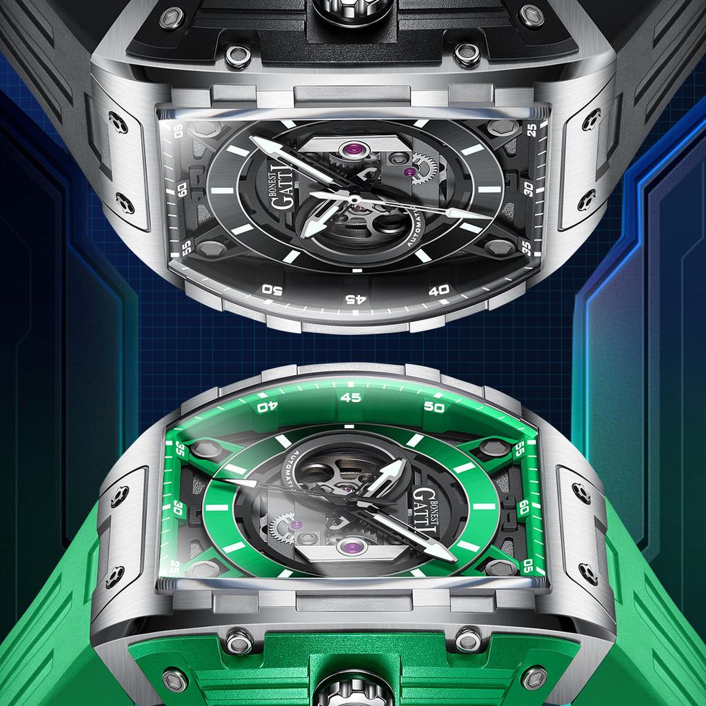 Bugatti Watch Men'S Fashion Wine Barrel Shape Hollow Business Waterproof Luminous Automatic Mechanical Watch