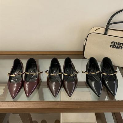 Korean Version of Thick Heel Mary Jane Retro Small Leather Shoes Women's 2025 New Autumn Pointed Head Shallow Mouth Retro Word with Single Shoes