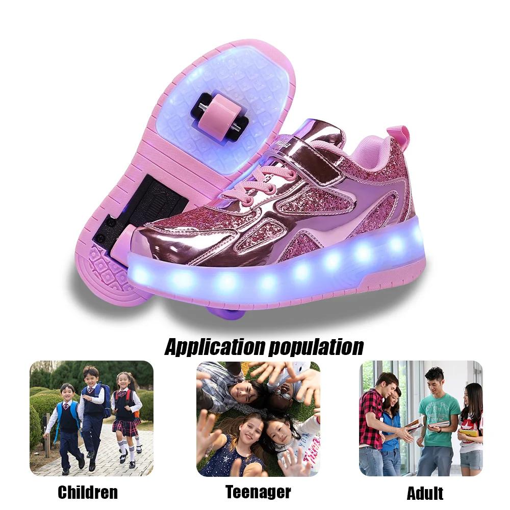 Women 2-wheel Roller Skate Shoes Trend Girls' Shoes With LED Retractable Child Dual-Purpose Casual Sneakers With Wheels