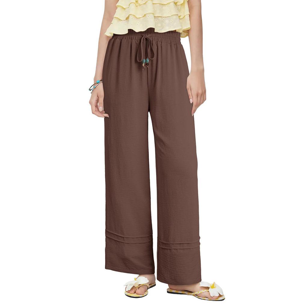 Pantalons Larges Pour Femmes Pantalons Élastiques à Cordon de Serrage Avec Poches Vêtements d'Été pour Vacances à la Plage