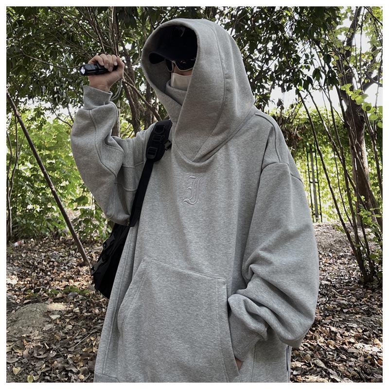 Men's High-Neck Embroidered Hoodie: Socially Anxious Ninja Style for Autumn/Winter