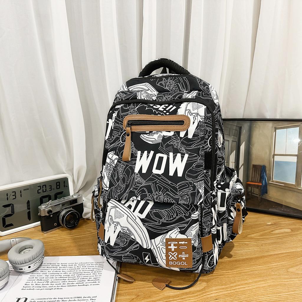 Schoolbag High School Backpack Men Ins Trendy Cool Personality Graffiti College Student Schoolbag Women's Casual Simple Versatile Backpack