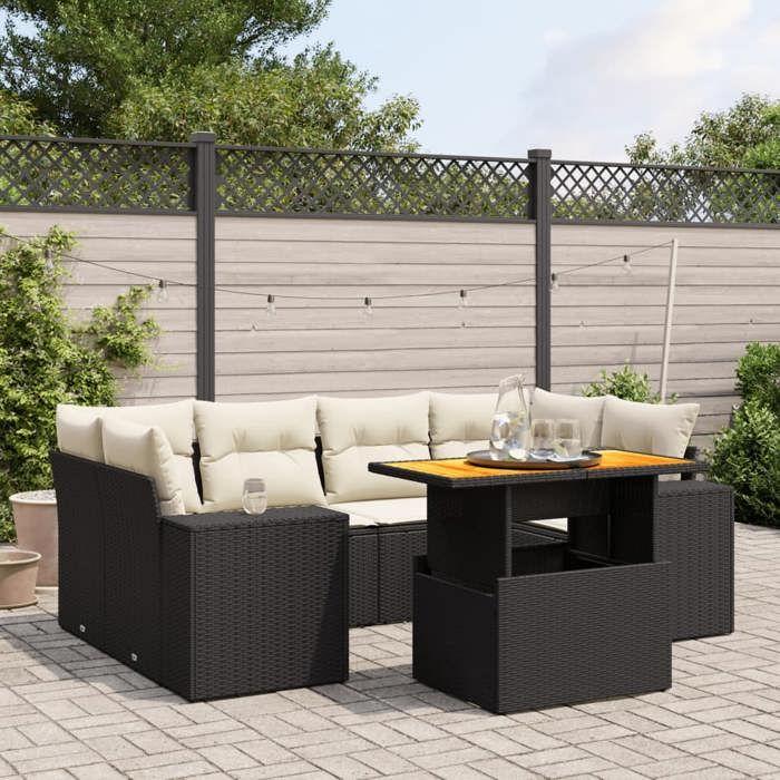 VidaXL Garden Lounge Set with Cushions 7 Pcs, Patio Sofas, Patio Furniture Set, Outdoor Furniture, Black 3272533