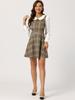 Allegra K Women's Round Collar Dress, Check Pattern, Button-Decorated, Flared A-Line Mini Dress, Brown, Size L