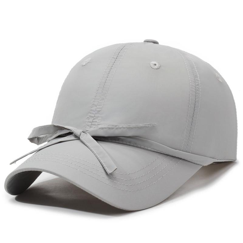 Summer Solid Color Quick-Drying Strap Solid Color Bow Baseball Cap Women's Outdoor Camping Sunshade Cap