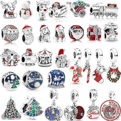 925 Sterling Silver Christmas Charms Santa Claus Reindeer Snowman Tree Bead Fit Original Fasion Bracelets DIY Women Jewelry