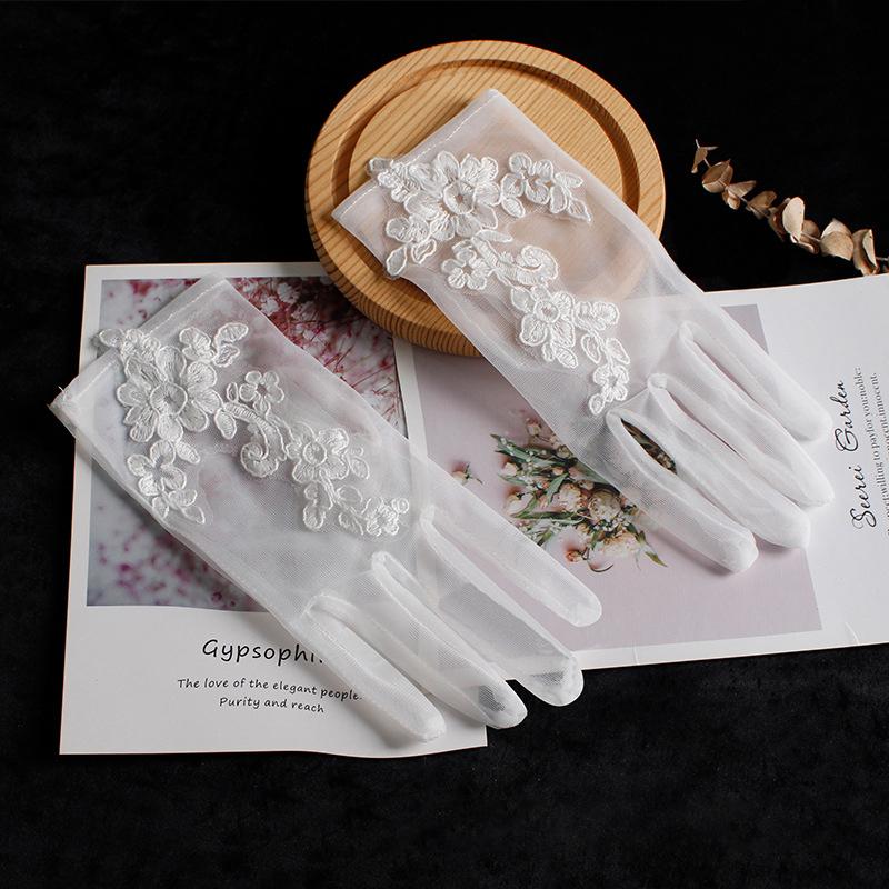 Elegant Lace Tulle Transparentes Bridal Wedding Party Dress Gloves Flower Sheer Short Summer Mittens Lolita Accessories