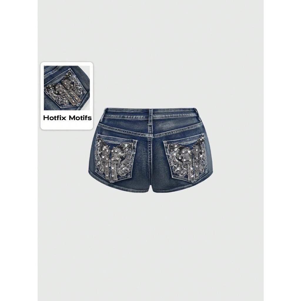 Low Rise Distressed Denim Shorts Female Jeans Womens Jeans Shorts Vintage Y2K Punk Style Embroidered Hot Pants