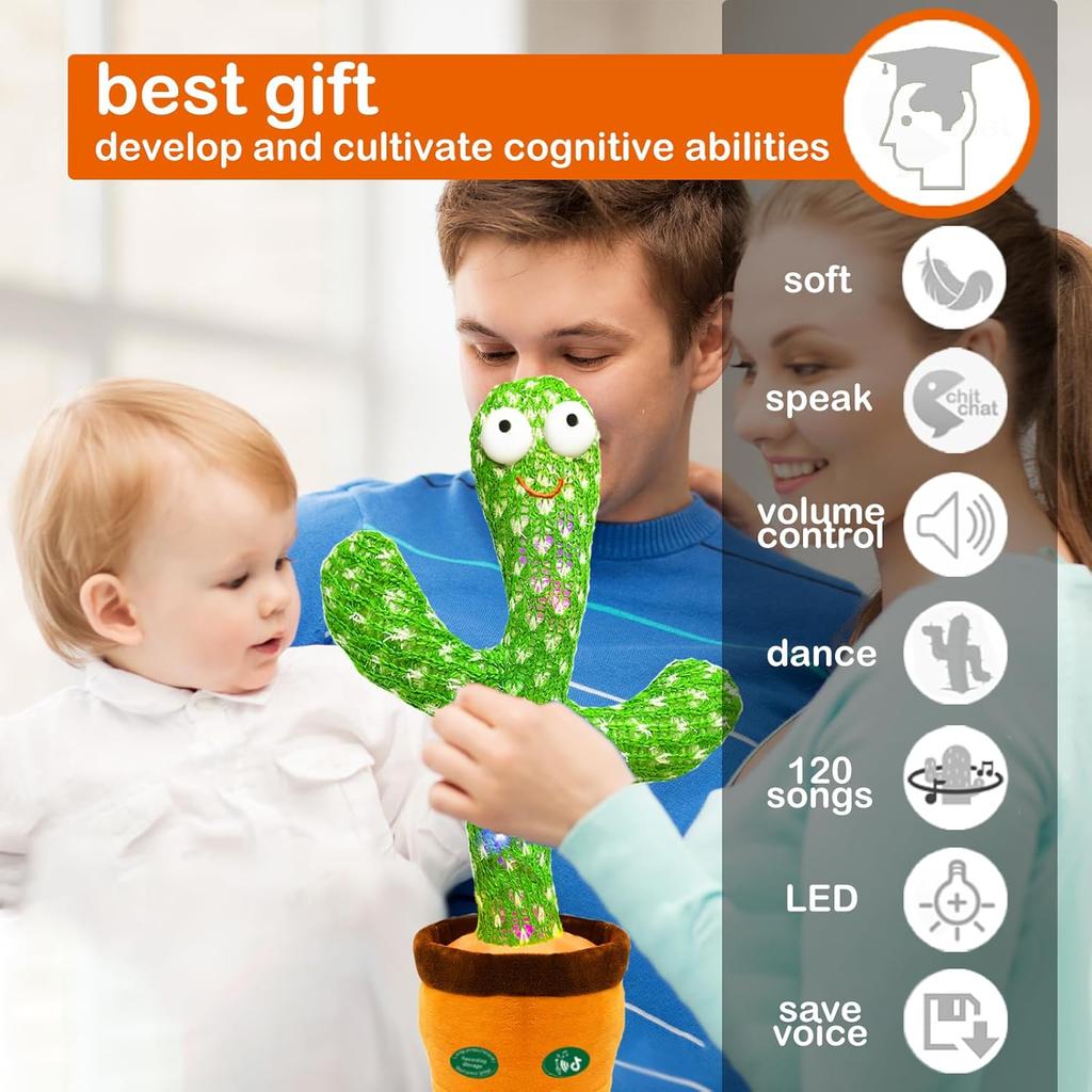 Christmas Dancing Talking Cactus Toy Mimics Back, Cactus Baby Toy Singing Mimicking Repeating Recording Cactus Toy, Silly Sunny The Cactus