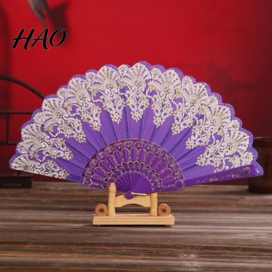 Dancing Fan Folding with Hanging Ring Smooth Opening Comfortable Grip Dance Clear Pattern Chinese Style Fabric School Supply