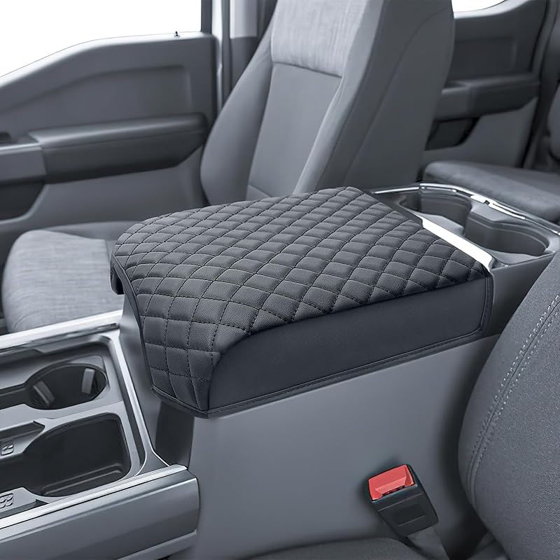 PIMCAR Center Console Cover For -2025 Ford F150, -2025 F150 Lightning Work Surface Console Armrest Cushion Leather Protector Interior Accessories